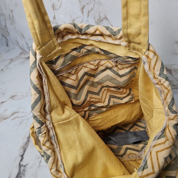 large Tote Boho Bag Yellow and Greeen Chevron - Picture 4 of 4